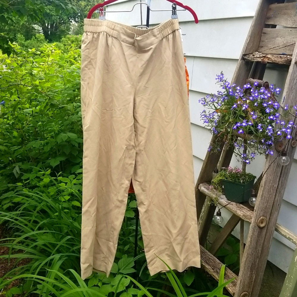 Linen & Silk Blend Wide leg Trousers- Coldwater Creek natural fit M 10-12